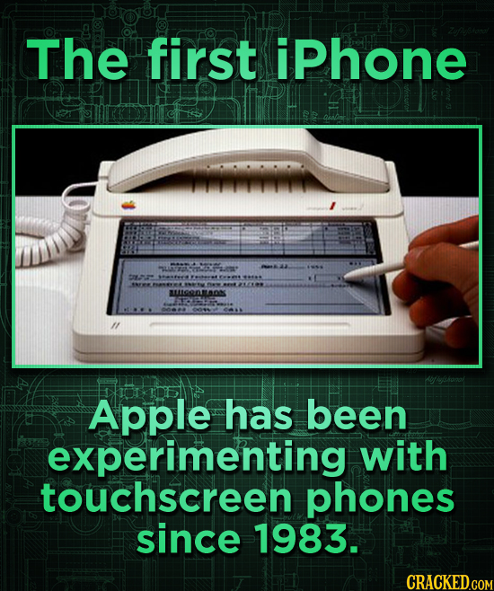 The first iphone AORNELD Apple has been experimenting with touchscreen phones since 1983.