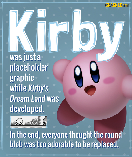 Kirby CRAGKEDCOM was just a placeholder graphic while Kirby's Dream Land was developed. In the end, everyone thought the round blob was too adorable t