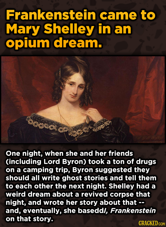 Bonkers Ways Famous Creators Made Iconic Works -Frankenstein came to Mary Shelley in an opium dream. One