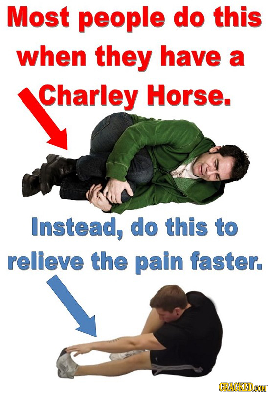 Most people do this when they have a Charley Horse. Instead, do this to relieve the pain faster. GRAGKEDCON