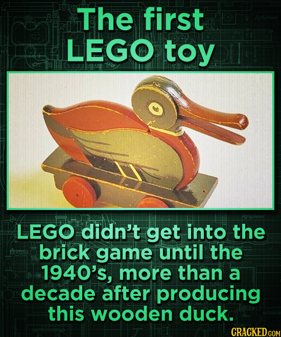 The first LEGO toy LEGO didn't get into the brick game until the 1940's, more than a decade after producing this wooden duck.