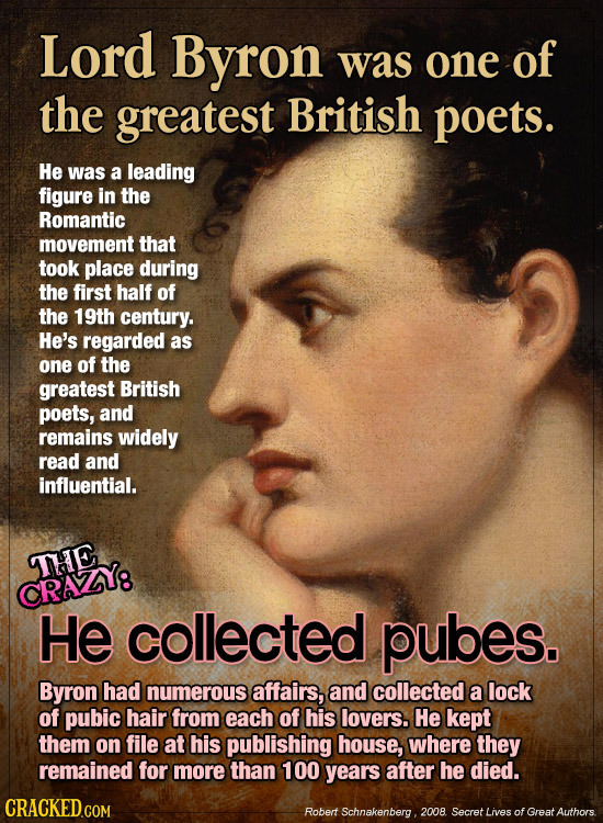 Lord Byron was one of the greatest British poets. He was a leading figure in the Romantic movement that took place during the first half of the 19th c