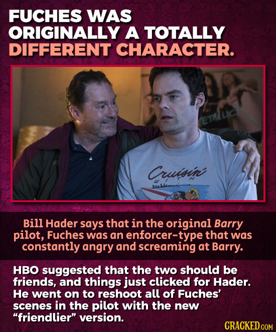 FUCHES WAS ORIGINALLY A TOTALLY DIFFERENT CHARACTER. ETlLIC Cruisin w Bill Hader says that in the original Barry pilot, Fuches was an enforcer- type t