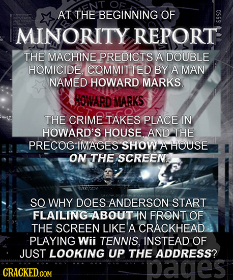 OF AT HENT THE BEGINNING OF 67 MINORITY REPORTE THE MACHINE PREDICTS A DOUBLE HOMICIDE COMMITTED BY A MAN NAMED HOWARD MARKS. HOWARD MARKS THE CRIME T