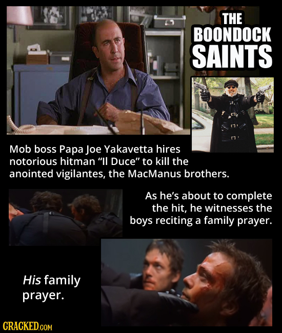 THE BOONDOCK SAINTS Mob boss Papa Joe Yakavetta hires notorious hitman IL Duce to kill the anointed vigilantes, the MacManus brothers. As he's about