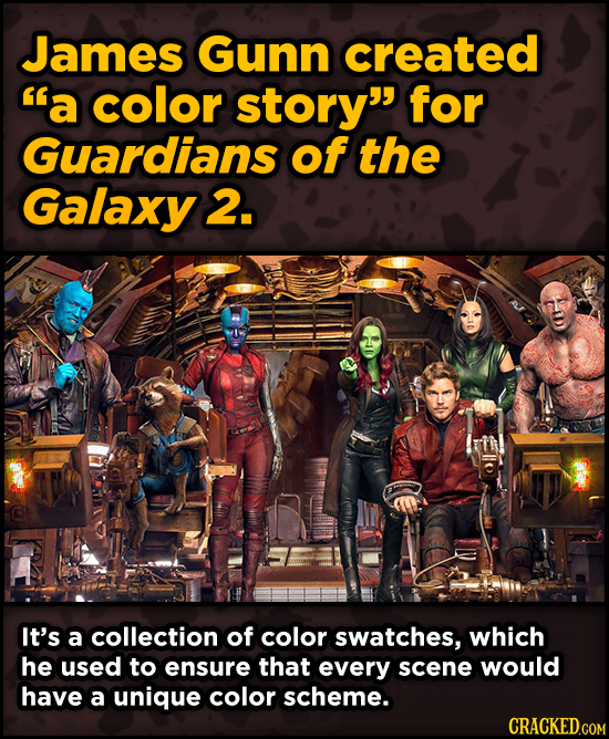 Bonkers Ways Famous Creators Made Iconic Works -James Gunn created a color story for Guardians of the Galaxy 2.