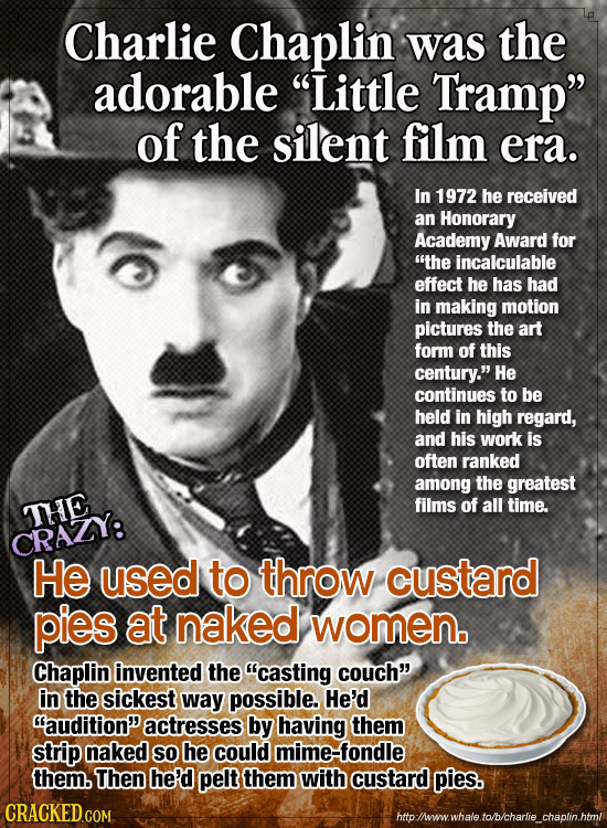 Charlie Chaplin was the adorable Little Tramp of the silent film era. In 1972 he received an Honorary Academy Award for the incalculable effect he