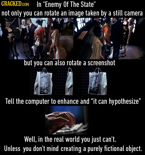 CRACKED In Enemy Of The State not only you can rotate an image taken by a still camera but you can also rotate a screenshot Tell the computer to enh
