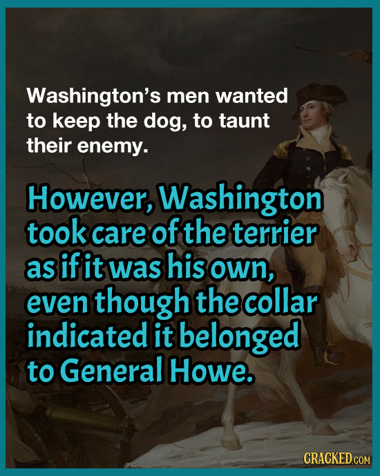 Washington's men wanted to keep the dog, to taunt their enemy. However, Washington took care of the terrier as if it was his own, even though the coll