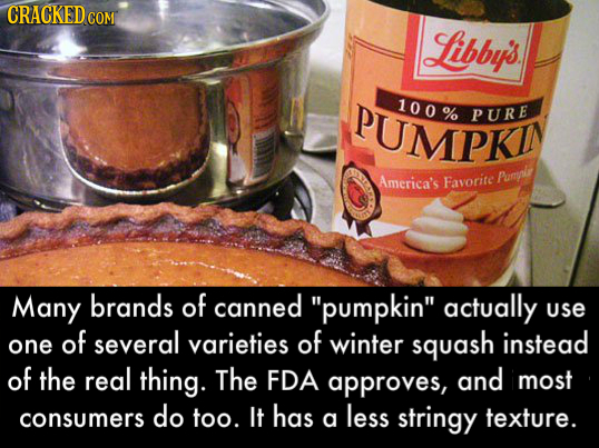 CRACKED COM Libby's PUMI 100 % PURE America's Favorite Pumpir Many brands of canned pumpkin actually use of several one varieties of winter squash i