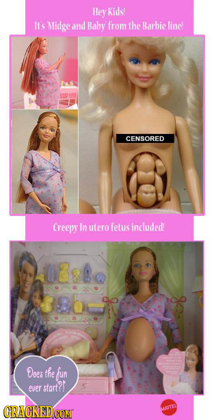 HEY Kids! It's Midge and Baby from the Barbie line! CENSORED creepy Inutero fetus included! Does the fun ever start?! WATTEL 