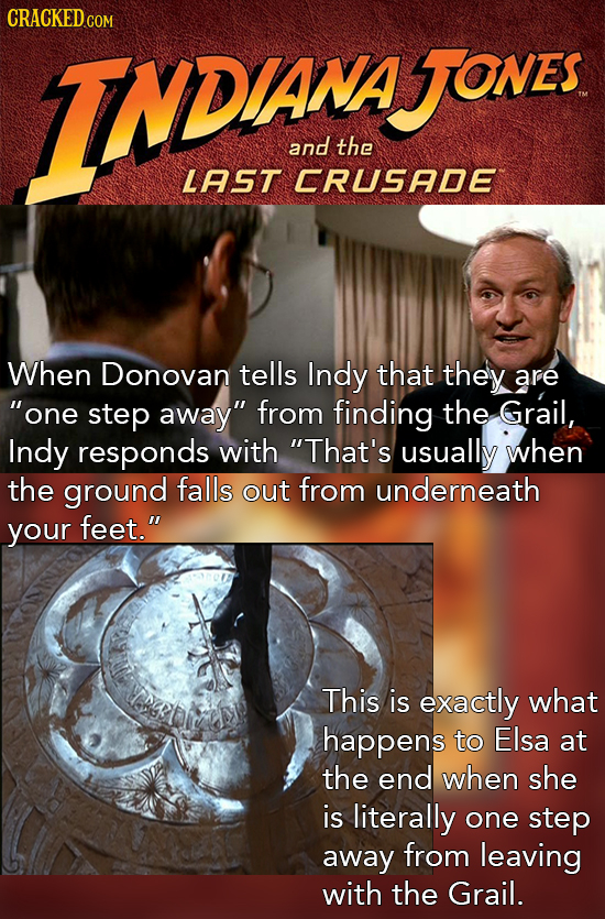 CRACKEDGO INDA N SST JONES and the LAST CRUSADE When Donovan tells Indy that they are one step away from finding the Grail, Indy responds with That