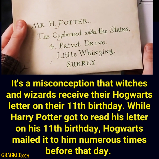 R H. POTTER. the S'tairs, The Cupboard wnder Privet DRive. 4, Little Whinging. SURREY It's a misconception that witches and wizards receive their Hogw