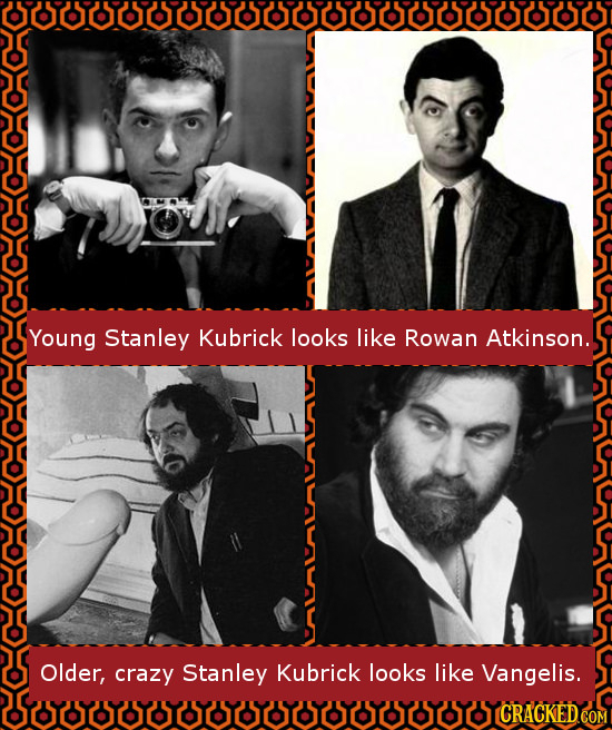 Young Stanley Kubrick looks like Rowan Atkinson. Older, crazy Stanley Kubrick looks like Vangelis. CRACKEDCO