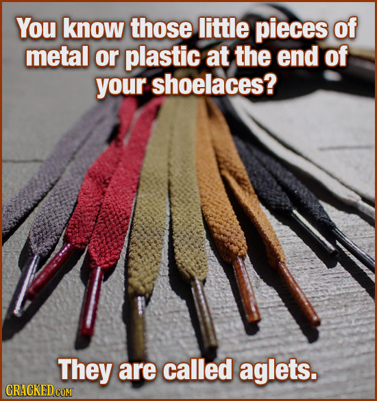 You know those little pieces of metal or plastic at the end of your shoelaces? They are called aglets.