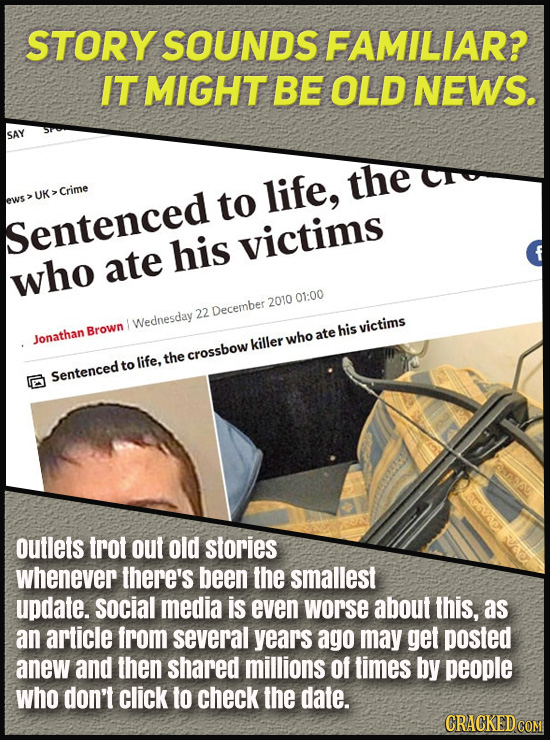 STORY SOUNDS FAMILIAR? IT MIGHT BE OLD NEWS. SAY to life, the UK Crime ews Sentenced his victims who ate 2010 01:00 22 December Wednesday Brown his vi