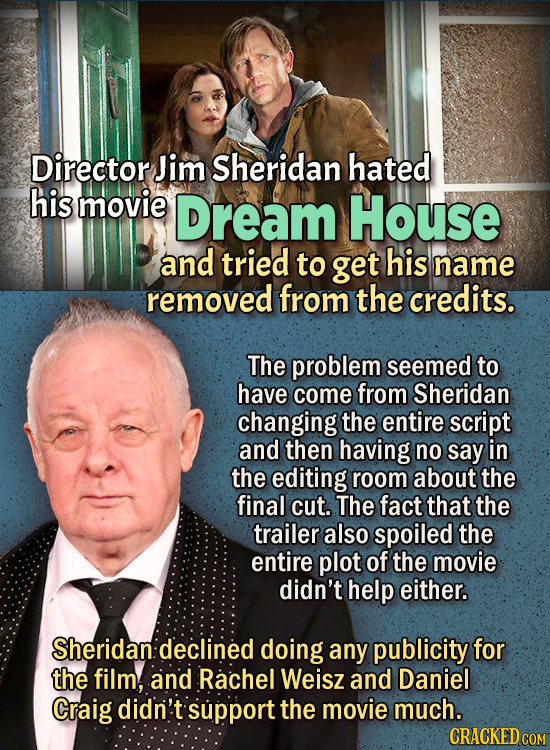People Who Didn't Want Anything To Do With Their Own Work - Director Jim Sheridan hated his movie, Dream House, and tried to get his name removed from