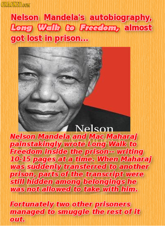 CRACKEDOON Nelson Mandela's autobiography, Long Waik Co Freedom almost got lost in prison... Nelson Nelson Mandela and Mac Maharaj painstakingly wrote