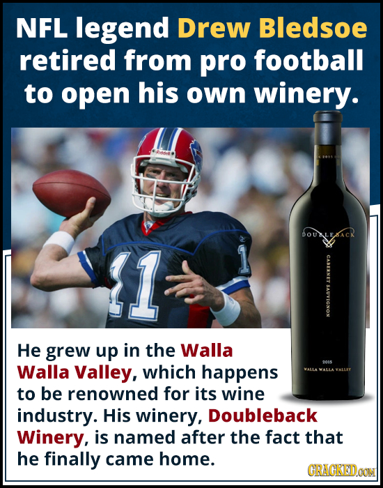 NFL legend Drew Bledsoe retired from pro football to open his own winery. $1 c LRNA NONOLANVS He grew up in the Walla Walla Valley, which happens 085 