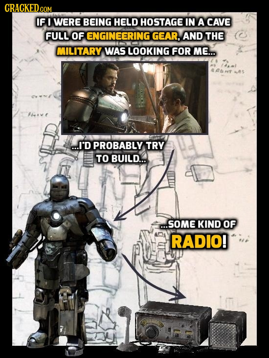 CRACKEDcO COM IF I WERE BEING HELD HOSTAGE IN A CAVE FULL OF ENGINEERING GEAR, AND THE MILITARY WAS LOOKING FOR ME... hve ...I'D PROBABLY TRY TO BUILD