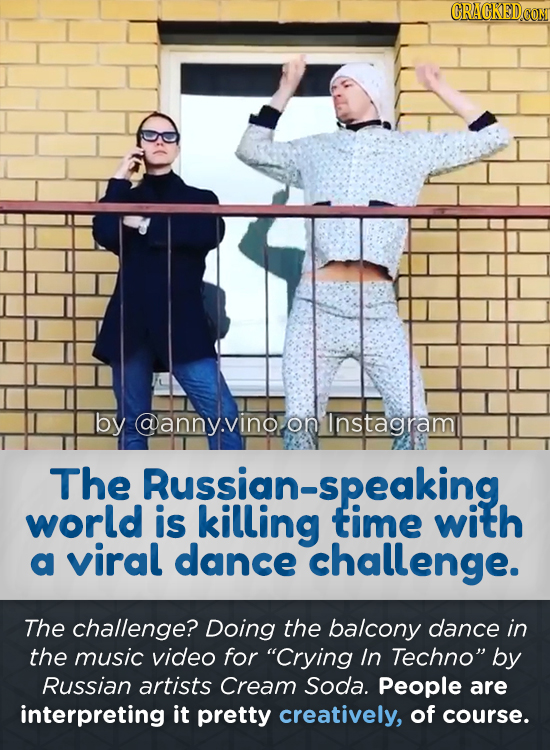 by @anny.vinooninstagram on The Rusllinatime world is with a viral dance challenge. The challenge? Doing the balcony dance in the music video for Cry