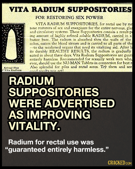 VITA RADIUM SUPPOSITORIES FOR RESTORING SEX POWER A VI'TA RADIUM SUPPOSITORIES. for rectal use by m torie rcetnrers of sx and energi:crt :or the eatir