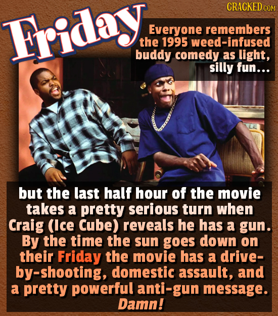 CRACKED C COM Friday. Everyone remembers the 1995 weed-infused buddy comedy as light, silly fun... but the last half hour of the movie takes a pretty