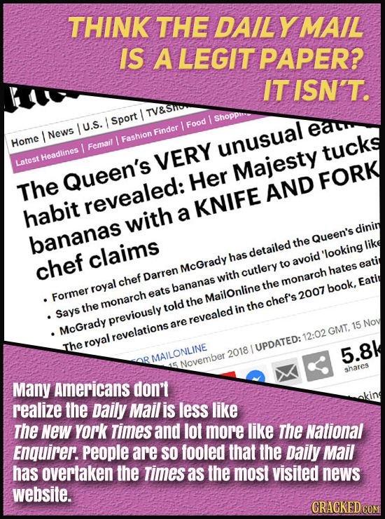 THINK THE DAILYMAIL IS A LEGIT PAPER? IT ISN'T. 1 TV&STO 1 Sport I Shoppua U.S. I Food 1 News Finder Home I Fashion I Femait unusual tucks Headlines V