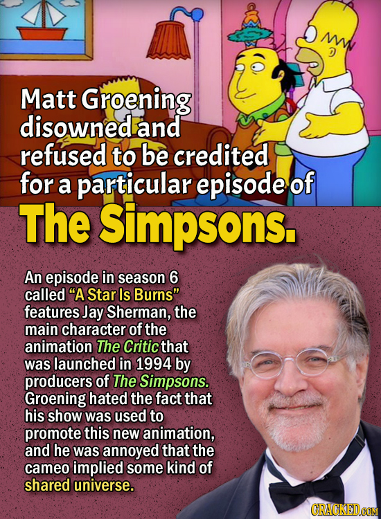 People Who Didn't Want Anything To Do With Their Own Work - Matt Groening disowned and refused to be credited on a particular episode of The Simpsons