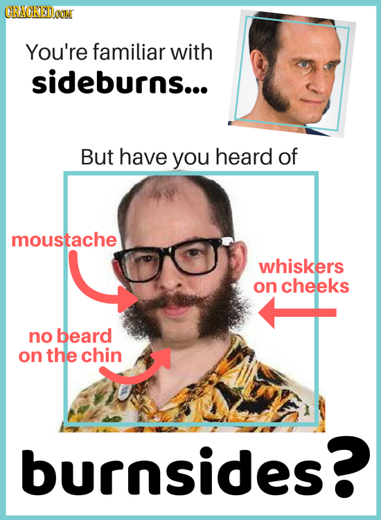 CRACKEDCON You're familiar with sideburns... But have you heard of moustache whiskers on cheeks no beard on the chin burnsides