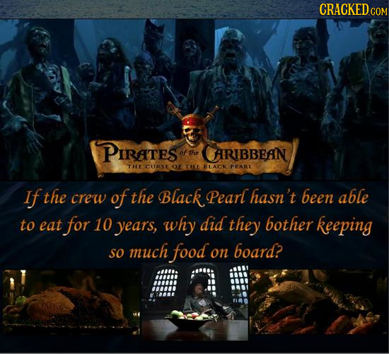CRACKEDC COM PIRATES ofthe CARIBBEAN TE CURSE OE THE BLACK PEARL If the crew of the Black Pearl hasn't been able to eat for 10 years, why did they bot