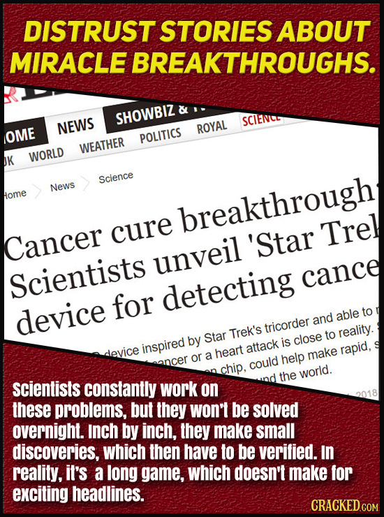 DISTRUST STORIES ABOUT MIRACLE BREAKTHROUGHS. & SHOWBIZ SCIENCE NEWS ROYAL OME POLITICS WEATHER JK WORLD Science News Home breakthrough cure Trel Canc
