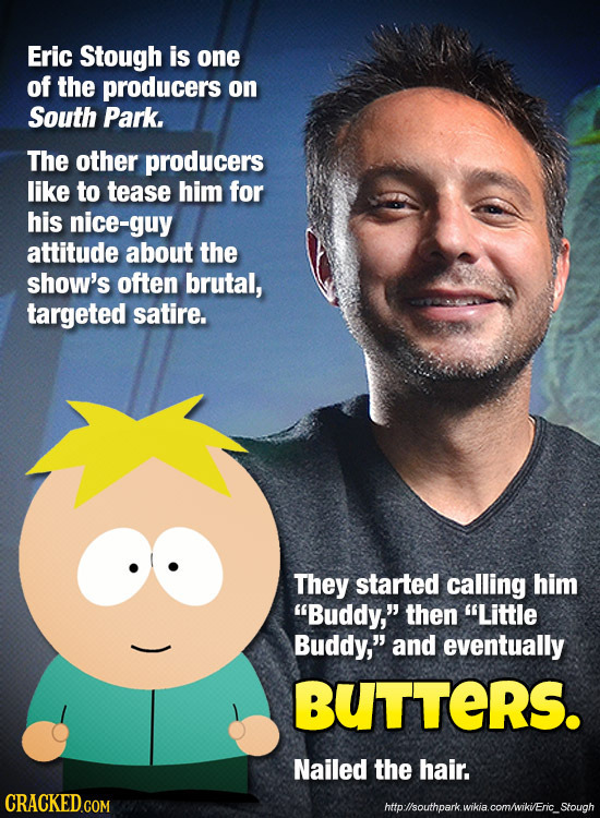 Eric Stough is one of the producers on South Park. The other producers like to tease him for his nice-guy attitude about the show's often brutal, targ