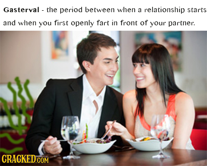 Gasterval - the period between when a relationship starts and when you first openly fart in front of your partner. 