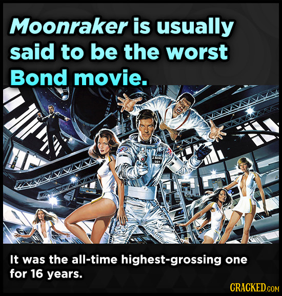 Moonraker is usually said to be the worst Bond movie. It was the all-time highest-grossing one for 16 years.