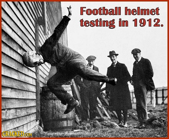 Football helmet testing in 1912.