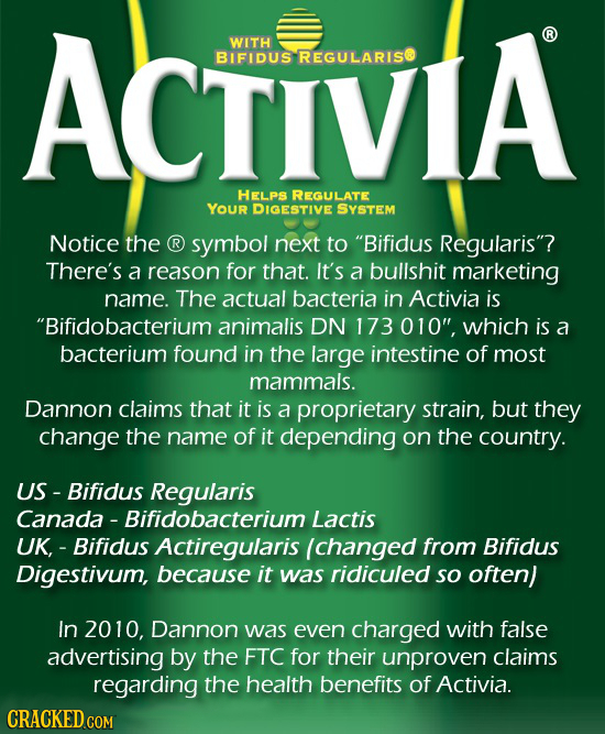 ACTIVIA R WITH BIFIDUS REGULARISO HELPS REGULATE YOUr DIGESTIVE SYSTEM Notice the R symbol next to Bifidus Regularis? There's a reason for that. It'