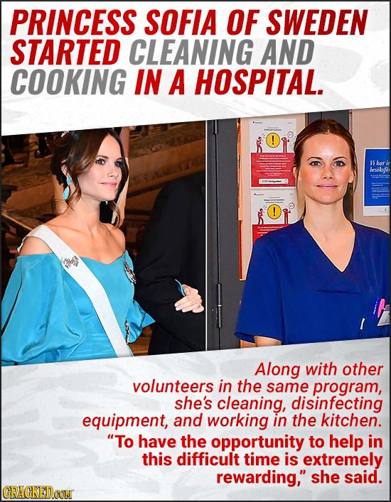 PRINCESS SOFIA OF SWEDEN STARTED CLEANING AND COOKING IN A HOSPITAL. ! I5 har besobfi ! Along with other volunteers in the same program, she's cleanin