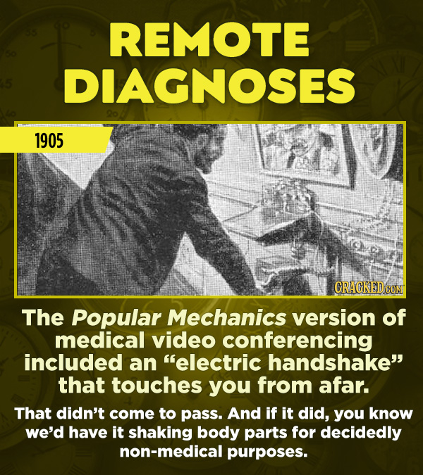 15 Really Inaccurate Predictions About The Future - The Popular Mechanics version of medical video conferencing included an “electric handshake” that