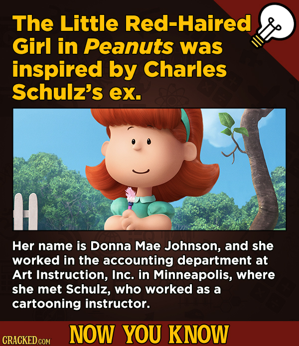 A Big Helping Of Little-Known About Movies (And Other Stuff)The Little Red-Haired Girl in Peanuts was inspired by Charles Schulz's ex.