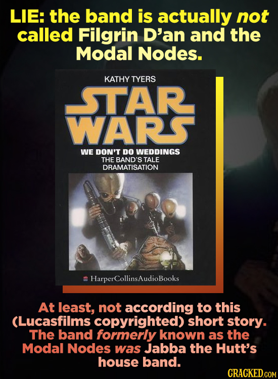 LIE: the band is actually not called Filgrin D'an and the Modal Nodes. KATHY TYERS STAR WARS WE DON'T DO WEDDINGS THE BAND'S TALE DRAMATISATION #Harpe