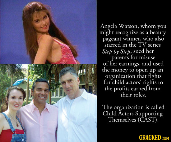 Angela Watson, whom you might recognize as a beauty pageant winner, who also starred in the TV series Step by Step, sued her parents for misuse of her