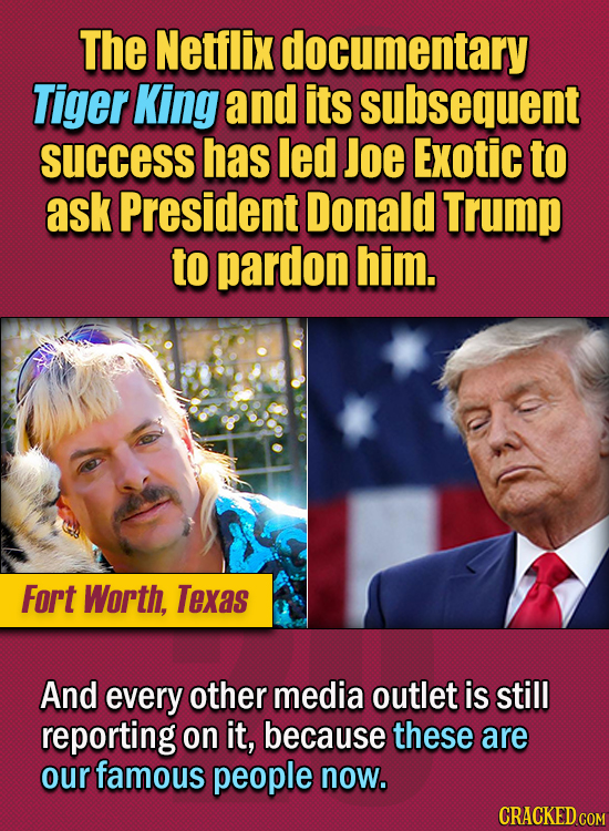 15 Of The Strangest Things 2020 Managed To Cook Up (Part 2) - The Netflix documentary Tiger King and its subsequent success has led Joe Exotic to ask