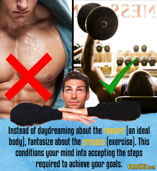 2311 Instead of daydreaming about the reivard (an ideal body), fantasize about the DrOGESS (exercise). This conditions your mind into accepting the st