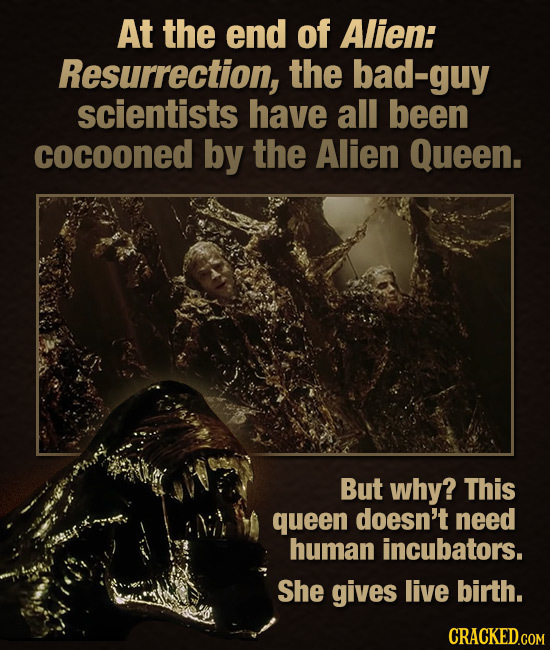 At the end of Alien: Resurrection, the bad-guy scientists have all been cocooned by the Alien Queen. But why? This queen doesn't need human incubators