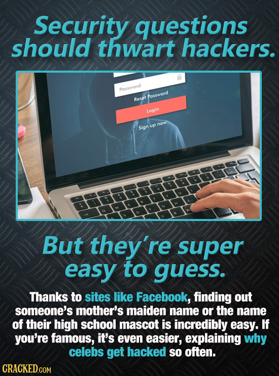 Security questions should thwart hackers. Possword Possword Reset Login Sign uonow But they're super easy to guess. Thanks to sites like Facebook, fin
