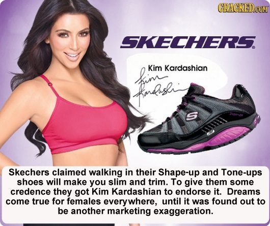 CRACKEDCO SKECHERS. bime Kim Kardashian fasa S AMT Skechers claimed walking in their Shape-up and Tone-ups shoes will make you slim and trim. To give 