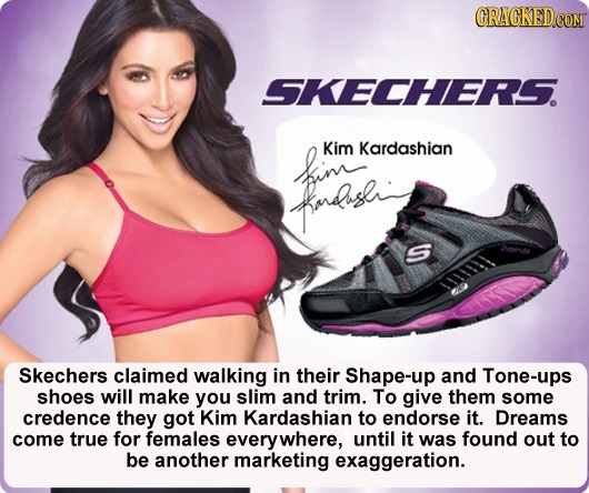 CRACKEDCO SKECHERS. bime Kim Kardashian fasa S AMT Skechers claimed walking in their Shape-up and Tone-ups shoes will make you slim and trim. To give