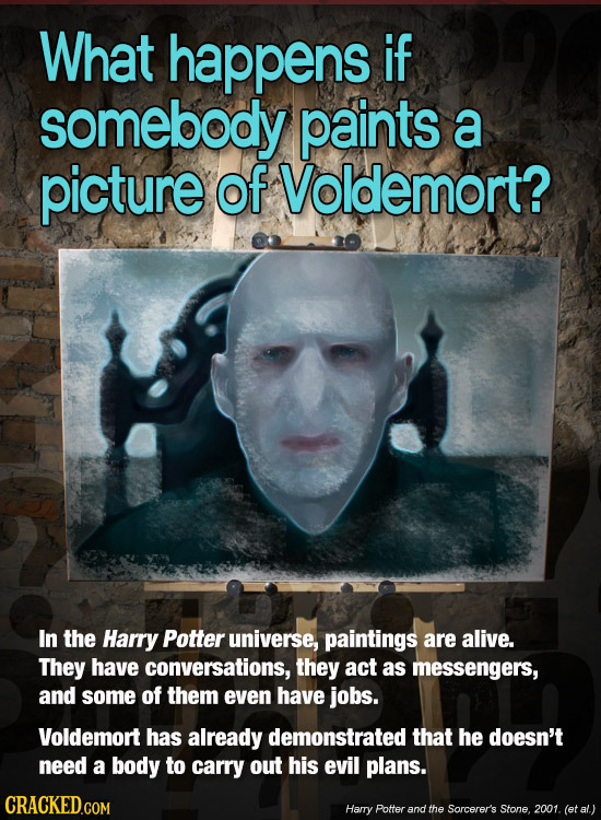 What happens if somebody paints a picture of Voldemort? In the Harry Potter universe, paintings are alive. They have conversations, they act as messen
