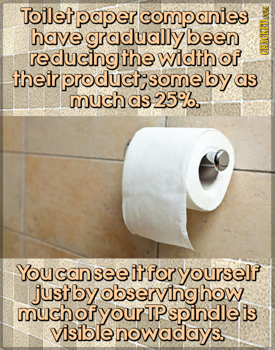 Toilet paper companies have gradually been reducingthe widthof GRAU their product: some by as much as 25%. You can See it for yourself just by observi